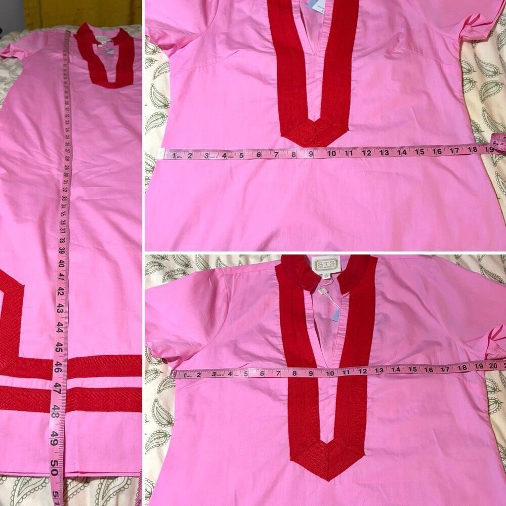 Sail to Sable Pink Short Sleeve Classic Maxi Two Tone Tunic Dress Cotton M NWT - Picture 9 of 9